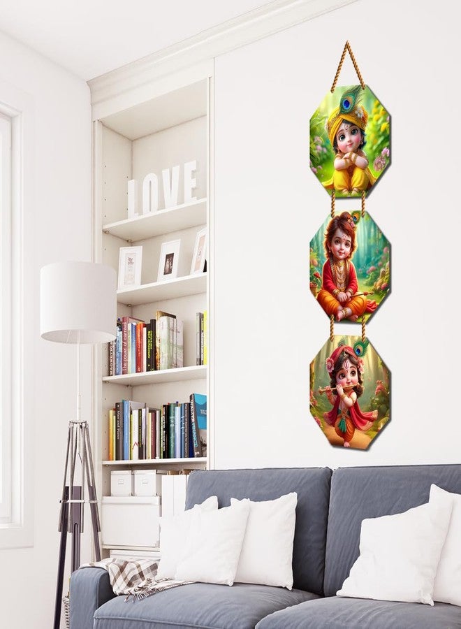 DSticker MDF Wall Hanging Decoration For Pooja Room Bal Gopal Wall Spiritual Decor Items Wall Hangings For Gift | Shri Krishna Decoration Item For Home | Wood Plaque Wall Hanging For Temple - Image 1